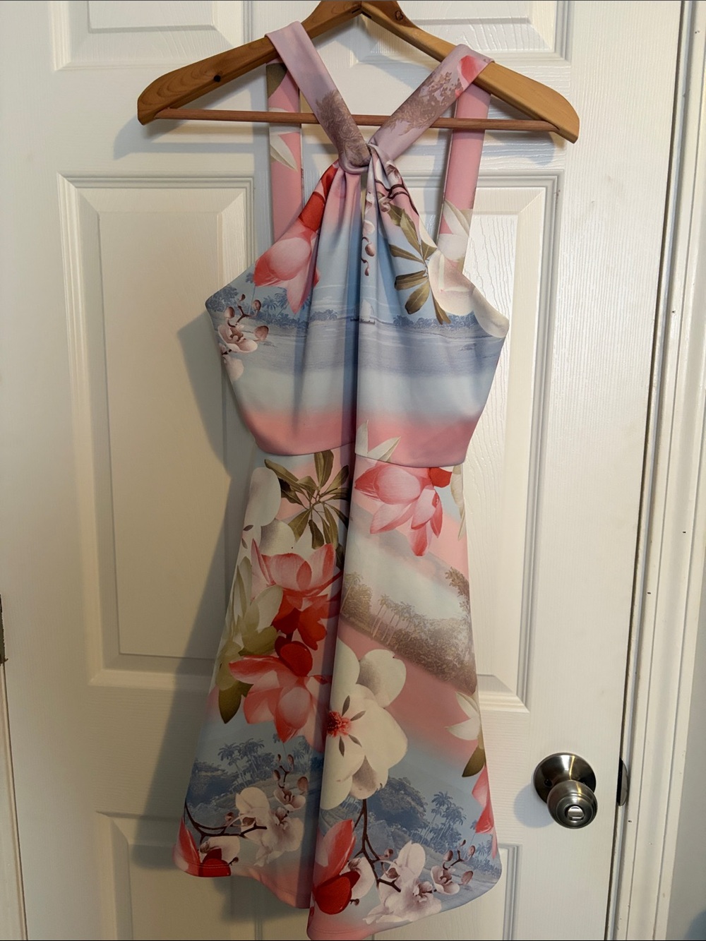 Floral Pink & Blue Women’s Halter Dress